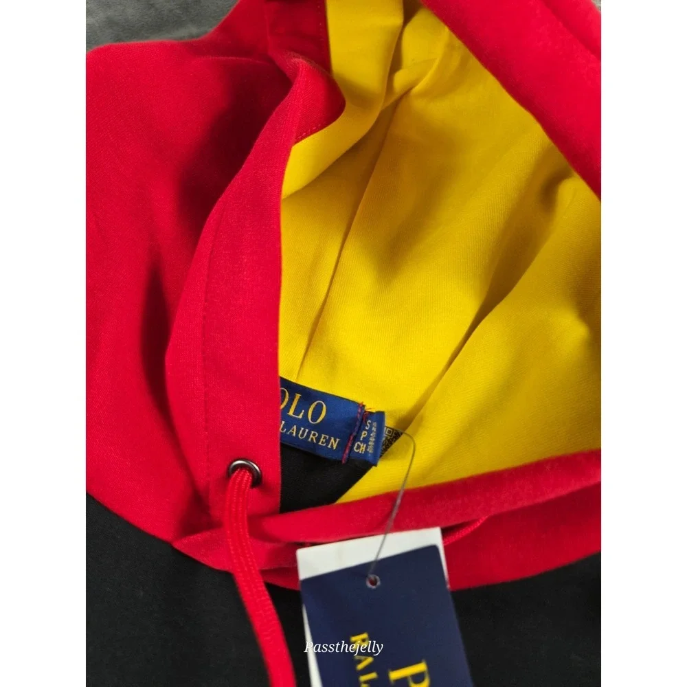 Polo Ralph Lauren Men's Small Black Colorblock Graphic Fleece Hoodie Spellout